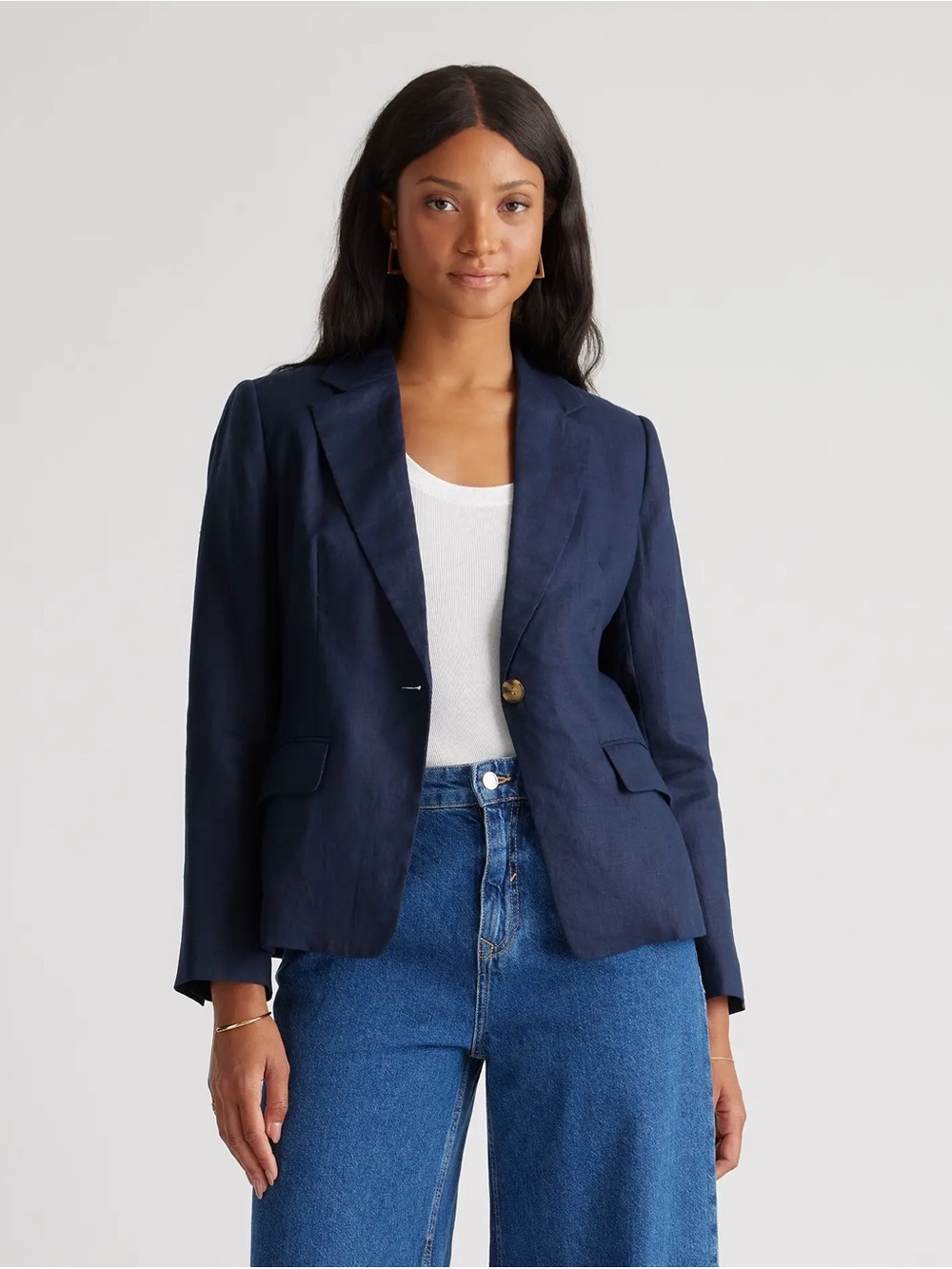 Quince Navy Blue Structured European Linen Blazer - Large  - NWT